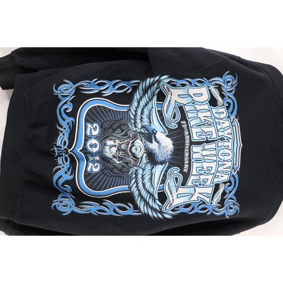 Y2K Mens Medium Faded Spell Out Tribal Daytona Bike Week Full Zip Hoodie Black - Picture 11 of 11